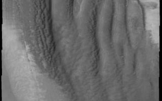 <h1>PIA10256:  Reynolds Crater</h1><div class="PIA10256" lang="en" style="width:414px;text-align:left;margin:auto;background-color:#000;padding:10px;max-height:150px;overflow:auto;"><p><a href="/figures/PIA10256_fig1.jpg"></a><br><b>Context image for PIA10256<br />Reynolds Crater</b></p><p>The interesting dune forms in this VIS image are located on the margin of remnant polar deposits on the floor of Reynolds Crater.<p>Image information: VIS instrument. Latitude -74.3N, Longitude 199.9E. 17 meter/pixel resolution.</p><p>Please see the <a href="http://themis.asu.edu/terms" target="_blank">THEMIS Data Citation Note</a> for details on crediting THEMIS images.</p><p>Note: this THEMIS visual image has not been radiometrically nor geometrically calibrated for this preliminary release. An empirical correction has been performed to remove instrumental effects. A linear shift has been applied in the cross-track and down-track direction to approximate spacecraft and planetary motion. Fully calibrated and geometrically projected images will be released through the Planetary Data System in accordance with Project policies at a later time.</p><p>NASA's Jet Propulsion Laboratory manages the 2001 Mars Odyssey mission for NASA's Office of Space Science, Washington, D.C. The Thermal Emission Imaging System (THEMIS) was developed by Arizona State University, Tempe, in collaboration with Raytheon Santa Barbara Remote Sensing. The THEMIS investigation is led by Dr. Philip Christensen at Arizona State University. Lockheed Martin Astronautics, Denver, is the prime contractor for the Odyssey project, and developed and built the orbiter. Mission operations are conducted jointly from Lockheed Martin and from JPL, a division of the California Institute of Technology in Pasadena.</p><br /><br /><a href="http://photojournal.jpl.nasa.gov/catalog/PIA10256" onclick="window.open(this.href); return false;" title="Voir l'image 	 PIA10256:  Reynolds Crater	  sur le site de la NASA">Voir l'image 	 PIA10256:  Reynolds Crater	  sur le site de la NASA.</a></div>