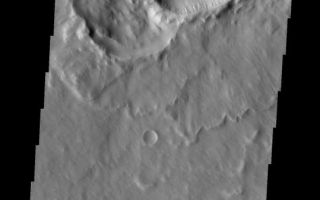 <h1>PIA10279:  Not Round</h1><div class="PIA10279" lang="en" style="width:539px;text-align:left;margin:auto;background-color:#000;padding:10px;max-height:150px;overflow:auto;"><p>There are several reasons that an impact crater may end up not being round. Preexisting faults and fractures in the ground can control how the impact energy is distributed, resulting in corners or straight walls along the fracture trends. Very low angle impacts can 'skip' along the surface, creating an elongated crater.<p>Image information: VIS instrument. Latitude -14.3N, Longitude 207.3E. 17 meter/pixel resolution.</p><p>Please see the <a href="http://themis.asu.edu/terms" target="_blank">THEMIS Data Citation Note</a> for details on crediting THEMIS images.</p><p>Note: this THEMIS visual image has not been radiometrically nor geometrically calibrated for this preliminary release. An empirical correction has been performed to remove instrumental effects. A linear shift has been applied in the cross-track and down-track direction to approximate spacecraft and planetary motion. Fully calibrated and geometrically projected images will be released through the Planetary Data System in accordance with Project policies at a later time.</p><p>NASA's Jet Propulsion Laboratory manages the 2001 Mars Odyssey mission for NASA's Office of Space Science, Washington, D.C. The Thermal Emission Imaging System (THEMIS) was developed by Arizona State University, Tempe, in collaboration with Raytheon Santa Barbara Remote Sensing. The THEMIS investigation is led by Dr. Philip Christensen at Arizona State University. Lockheed Martin Astronautics, Denver, is the prime contractor for the Odyssey project, and developed and built the orbiter. Mission operations are conducted jointly from Lockheed Martin and from JPL, a division of the California Institute of Technology in Pasadena.<br /><br /><a href="http://photojournal.jpl.nasa.gov/catalog/PIA10279" onclick="window.open(this.href); return false;" title="Voir l'image 	 PIA10279:  Not Round	  sur le site de la NASA">Voir l'image 	 PIA10279:  Not Round	  sur le site de la NASA.</a></div>