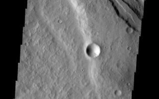 <h1>PIA10280:  Padus Vallis</h1><div class="PIA10280" lang="en" style="width:570px;text-align:left;margin:auto;background-color:#000;padding:10px;max-height:150px;overflow:auto;"><p>The upper portion of this VIS image shows a small section of Padus Vallis, one of the many valles that empty into the Medusa Fossae Formation region.<p>Image information: VIS instrument. Latitude -8.3N, Longitude 208.1E. 18 meter/pixel resolution.</p><p>Please see the <a href="http://themis.asu.edu/terms" target="_blank">THEMIS Data Citation Note</a> for details on crediting THEMIS images.</p><p>Note: this THEMIS visual image has not been radiometrically nor geometrically calibrated for this preliminary release. An empirical correction has been performed to remove instrumental effects. A linear shift has been applied in the cross-track and down-track direction to approximate spacecraft and planetary motion. Fully calibrated and geometrically projected images will be released through the Planetary Data System in accordance with Project policies at a later time.</p><p>NASA's Jet Propulsion Laboratory manages the 2001 Mars Odyssey mission for NASA's Office of Space Science, Washington, D.C. The Thermal Emission Imaging System (THEMIS) was developed by Arizona State University, Tempe, in collaboration with Raytheon Santa Barbara Remote Sensing. The THEMIS investigation is led by Dr. Philip Christensen at Arizona State University. Lockheed Martin Astronautics, Denver, is the prime contractor for the Odyssey project, and developed and built the orbiter. Mission operations are conducted jointly from Lockheed Martin and from JPL, a division of the California Institute of Technology in Pasadena.<br /><br /><a href="http://photojournal.jpl.nasa.gov/catalog/PIA10280" onclick="window.open(this.href); return false;" title="Voir l'image 	 PIA10280:  Padus Vallis	  sur le site de la NASA">Voir l'image 	 PIA10280:  Padus Vallis	  sur le site de la NASA.</a></div>
