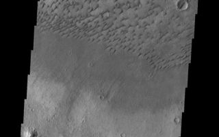 <h1>PIA10334:  Herschel Dunes</h1><div class="PIA10334" lang="en" style="width:549px;text-align:left;margin:auto;background-color:#000;padding:10px;max-height:150px;overflow:auto;"><p><a href="/figures/PIA10334_fig1.jpg"></a><br><b>Context image for PIA10334<br />Herschel Dunes</b></p><p>Individual dunes comprise this dune field located on the floor of Herschel Crater.<p>Image information: VIS instrument. Latitude -13.7N, Longitude 124.9E. 18 meter/pixel resolution.</p><p>Please see the <a href="http://themis.asu.edu/terms" target="_blank">THEMIS Data Citation Note</a> for details on crediting THEMIS images.</p><p>Note: this THEMIS visual image has not been radiometrically nor geometrically calibrated for this preliminary release. An empirical correction has been performed to remove instrumental effects. A linear shift has been applied in the cross-track and down-track direction to approximate spacecraft and planetary motion. Fully calibrated and geometrically projected images will be released through the Planetary Data System in accordance with Project policies at a later time.</p><p>NASA's Jet Propulsion Laboratory manages the 2001 Mars Odyssey mission for NASA's Office of Space Science, Washington, D.C. The Thermal Emission Imaging System (THEMIS) was developed by Arizona State University, Tempe, in collaboration with Raytheon Santa Barbara Remote Sensing. The THEMIS investigation is led by Dr. Philip Christensen at Arizona State University. Lockheed Martin Astronautics, Denver, is the prime contractor for the Odyssey project, and developed and built the orbiter. Mission operations are conducted jointly from Lockheed Martin and from JPL, a division of the California Institute of Technology in Pasadena.<br /><br /><a href="http://photojournal.jpl.nasa.gov/catalog/PIA10334" onclick="window.open(this.href); return false;" title="Voir l'image 	 PIA10334:  Herschel Dunes	  sur le site de la NASA">Voir l'image 	 PIA10334:  Herschel Dunes	  sur le site de la NASA.</a></div>