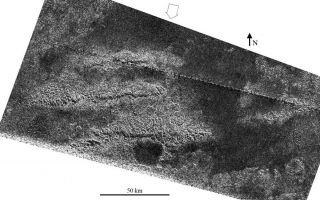 <h1>PIA10654:  Tectonics on Titan</h1><div class="PIA10654" lang="en" style="width:800px;text-align:left;margin:auto;background-color:#000;padding:10px;max-height:150px;overflow:auto;"><p>A set of three parallel ridges was seen by the Cassini spacecraft's radar instrument during the latest Titan flyby on May 12, 2008. This combination is unlikely to be a coincidence -- the best explanation for these features is that they are tilted or separated blocks of broken or faulted crust, now exposed as high ridges. Their regular spacing is typical of regions that have been compressed or extended over large areas; as an example, the western United States Basin and Range Province was formed by extension. Such interactions are called tectonics, although they do not happen in the same way as plate tectonics, which is a process unique to Earth.</p><p>The ridges, which appear on the left side of the image, are rugged features and are elevated above surrounding terrain. The brightness patterns mean that the materials are fractured or blocky at the radar wavelength (2.17 centimeters, or about 1 inch). Along the south sides of the ridges are prominent cliffs, or scarps, present as thin, radar-dark lines trending west-to-east, and interpreted as faults. These features are dark due to shadowing from the radar illumination, and have heights up to a few hundred meters (several hundred feet), based on preliminary estimates of slopes.</p><p>The area shown here is located in the mountainous region called Xanadu. The ridges are similar in many ways to mountain chains seen at similar latitude but about 90 degrees to the west, just west of Shangri-La (observed during a flyby in October 2005, <a href="/catalog/PIA08454">PIA08454</a>). Both regions have mountain chains or ridges that are oriented west-to-east and are spaced about 50 kilometers (30 miles) apart. This indicates tectonic forces have acted in a north to south direction at Titan's equatorial region and have resulted in regular effects in Titan's crust, evidence that will help scientists better understand Titan's crust and interior.</p><p>Other linear features, probably related to the formation of the ridges, and circular features, perhaps eroded impact craters now filled with radar-dark (smooth) material, are also seen in the image. The largest circular feature, at bottom center, is about 20 km in diameter.</p><p>The image is centered at 2 degrees south, 127 degrees west and was obtained on May 12, 2008, with a resolution of about 300 meters (980 feet). The open arrow indicates the direction of radar illumination. The dashed white line in the upper portion is an artifact of the SAR processing and will be removed in later versions.</p><p>The Cassini-Huygens mission is a cooperative project of NASA, the European Space Agency and the Italian Space Agency. NASA's Jet Propulsion Laboratory, a division of the California Institute of Technology in Pasadena, manages the mission for NASA's Science Mission Directorate, Washington, D.C. The Cassini orbiter was designed, developed and assembled at JPL. The radar instrument was built by JPL and the Italian Space Agency, working with team members from the United States and several European countries. </p><p>For more information about the Cassini-Huygens mission visit <a href="http://saturn.jpl.nasa.gov" class="external free" target="wpext">http://saturn.jpl.nasa.gov/</a>.<br /><br /><a href="http://photojournal.jpl.nasa.gov/catalog/PIA10654" onclick="window.open(this.href); return false;" title="Voir l'image 	 PIA10654:  Tectonics on Titan	  sur le site de la NASA">Voir l'image 	 PIA10654:  Tectonics on Titan	  sur le site de la NASA.</a></div>