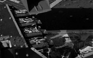 <h1>PIA10930:  Phoenix Again Carries Soil to Wet Chemistry Lab</h1><div class="PIA10930" lang="en" style="width:800px;text-align:left;margin:auto;background-color:#000;padding:10px;max-height:150px;overflow:auto;"><p>This image taken by the Surface Stereo Imager on NASA's Phoenix Mars Lander shows the lander's Robotic Arm scoop positioned over the Wet Chemistry Lab Cell 1 delivery funnel on Sol 41, the 42nd Martian day after landing, or July 6, 2008, after a soil sample was delivered to the instrument.</p><p>The instrument's Cell 1 is second one from the foreground of the image. The first cell, Cell 0, received a soil sample two weeks earlier.</p><p>This image has been enhanced to brighten the scene.</p><p>The Phoenix Mission is led by the University of Arizona, Tucson, on behalf of NASA. Project management of the mission is by NASA's Jet Propulsion Laboratory, Pasadena, Calif. Spacecraft development is by Lockheed Martin Space Systems, Denver.<br /><br /><a href="http://photojournal.jpl.nasa.gov/catalog/PIA10930" onclick="window.open(this.href); return false;" title="Voir l'image 	 PIA10930:  Phoenix Again Carries Soil to Wet Chemistry Lab	  sur le site de la NASA">Voir l'image 	 PIA10930:  Phoenix Again Carries Soil to Wet Chemistry Lab	  sur le site de la NASA.</a></div>