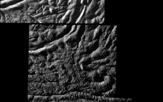 <h1>PIA11114:  Baghdad and Cairo Sulci on Enceladus</h1><div class="PIA11114" lang="en" style="width:744px;text-align:left;margin:auto;background-color:#000;padding:10px;max-height:150px;overflow:auto;"><p><a href="/archive/PIA11114_fig1.tif" class="external free" target="wpext"></a><br />High resolution annotated version</p><p>Cassini shot past the surface of Saturn's moon Enceladus on Aug. 11, 2008, acquiring a set of seven high-resolution images targeting known jet source locations on the moon's "tiger stripe" fractures, or sulci. </p><p>Five of those images are presented in this mosaic; the other two images are shown in <a href="/catalog/PIA11113">PIA11113</a>. Features on Enceladus are named for characters and places from "The Arabian Nights," and the four most prominent sulci are named Alexandria, Cairo, Baghdad and Damascus. Here, Baghdad Sulcus runs across the top mosaic tile, from lower left to upper right. Cairo Sulcus runs from left to right just beneath the center tile. </p><p>One highly anticipated result of this flyby was to pinpoint previously identified source locations for the jets that blast icy particles, water vapor and trace organics into space (see <a href="/catalog/PIA08385">PIA08385</a>). The yellow circles on the annotated version of the mosaic indicate source locations I and V identified in <a href="/catalog/PIA08385">PIA08385</a>. </p><p>Scientists are using these new images to study geologic activity associated with the sulci, and effects on the surrounding terrain. This information, coupled with observations by Cassini's other instruments, may answer the question of whether reservoirs of liquid water exist beneath the surface.</p><p>The mosaic consists of five images taken with the clear spectral filters on Cassini's narrow-angle camera. The view is an orthographic projection with an image scale of 14.5 meters (47.5 feet) per pixel. The area shown here is centered on 81.6 degrees south latitude, 56.5 degrees west longitude. The original images ranged in resolution from 10 to 24 meters (33 to 79 feet) per pixel and were taken at distances ranging from 1,288 to 3,600 kilometers (800 to 2,237 miles) from Enceladus.</p><p>The Cassini-Huygens mission is a cooperative project of NASA, the European Space Agency and the Italian Space Agency. The Jet Propulsion Laboratory, a division of the California Institute of Technology in Pasadena, manages the mission for NASA's Science Mission Directorate, Washington, D.C. The Cassini orbiter and its two onboard cameras were designed, developed and assembled at JPL. The imaging operations center is based at the Space Science Institute in Boulder, Colo.</p><p>For more information about the Cassini-Huygens mission visit <a href="http://saturn.jpl.nasa.gov" class="external free" target="wpext">http://saturn.jpl.nasa.gov/</a>. The Cassini imaging team homepage is at <a href="http://ciclops.org" class="external free" target="wpext">http://ciclops.org</a>.<br /><br /><a href="http://photojournal.jpl.nasa.gov/catalog/PIA11114" onclick="window.open(this.href); return false;" title="Voir l'image 	 PIA11114:  Baghdad and Cairo Sulci on Enceladus	  sur le site de la NASA">Voir l'image 	 PIA11114:  Baghdad and Cairo Sulci on Enceladus	  sur le site de la NASA.</a></div>
