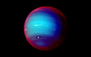 <h1>PIA00057:  Neptune False Color Image of Haze</h1><div class="PIA00057" lang="en" style="width:780px;text-align:left;margin:auto;background-color:#000;padding:10px;max-height:150px;overflow:auto;">This false color photograph of Neptune was made from Voyager 2 images taken through three filters: blue, green, and a filter that passes light at a wavelength that is absorbed by methane gas. Thus, regions that appear white or bright red are those that reflect sunlight before it passes through a large quantity of methane. The image reveals the presence of a ubiquitous haze that covers Neptune in a semitransparent layer. Near the center of the disk, sunlight passes through the haze and deeper into the atmosphere, where some wavelengths are absorbed by methane gas, causing the center of the image to appear less red. Near the edge of the planet, the haze scatters sunlight at higher altitude, above most of the methane, causing the bright red edge around the planet. By measuring haze brightness at several wavelengths, scientists are able to estimate the thickness of the haze and its ability to scatter sunlight. The image is among the last full disk photos that Voyager 2 took before beginning its endless journey into interstellar space. The Voyager Mission is conducted by JPL for NASA's Office of Space Science and Applications.<br /><br /><a href="http://photojournal.jpl.nasa.gov/catalog/PIA00057" onclick="window.open(this.href); return false;" title="Voir l'image 	 PIA00057:  Neptune False Color Image of Haze	  sur le site de la NASA">Voir l'image 	 PIA00057:  Neptune False Color Image of Haze	  sur le site de la NASA.</a></div>