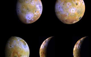 <h1>PIA00491:  Five Color Views of Io</h1><div class="PIA00491" lang="en" style="width:800px;text-align:left;margin:auto;background-color:#000;padding:10px;max-height:150px;overflow:auto;"><p>Five color views of Jupiter's moon Io, as seen by NASA's Galileo spacecraft camera, were taken between the 25th and the 29th of June, 1996 Universal Time. The color is a composite of the red, green, and violet filters of the on board imaging system with the brightness of the violet bandpass increased to provide better color discrimination. The full disk images were intended for color mapping of Io's surface and for comparison to Voyager images. Where images overlap several features can be seen to change in relative brightness, perhaps due to unusual light scattering behavior or active phenomena. The crescent images were intended primarily for color imaging of active volcanic plumes on the bright limb and these images showed that the Voyager-era Loki plumes were no longer active and revealed a new plume at Ra Patera. The smallest features which can be discerned in the 5 views range from 9 to 23 kilometers and provide our best look at Io since the 1979 Voyager flybys. Sub-spacecraft longitudes on Io (from upper left to lower right) are 69, 338, 264, 211, and 221 W. North is to the top.<p>Launched in October 1989, Galileo entered orbit around Jupiter on December 7, 1995. The spacecraft's mission is to conduct detailed studies of the giant planet, its largest moons and the Jovian magnetic environment. The Jet Propulsion Laboratory, Pasadena, CA manages the mission for NASA's Office of Space Science, Washington, DC.<p>This image and other images and data received from Galileo are posted on the World Wide Web, on the Galileo mission home page at <a href="http://www2.jpl.nasa.gov/galileo/sepo/" target="_blank">http://galileo.jpl.nasa.gov. Background information and educational context for the images can be found at <a href="http://www2.jpl.nasa.gov/galileo/sepo/" target="_blank">http://www.jpl.nasa.gov/galileo/sepo</a>..<br /><br /><a href="http://photojournal.jpl.nasa.gov/catalog/PIA00491" onclick="window.open(this.href); return false;" title="Voir l'image 	 PIA00491:  Five Color Views of Io	  sur le site de la NASA">Voir l'image 	 PIA00491:  Five Color Views of Io	  sur le site de la NASA.</a></div>