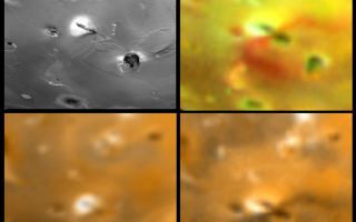 <h1>PIA00711:  Unusual Volcanic Pyroclastic Deposits on Io</h1><div class="PIA00711" lang="en" style="width:800px;text-align:left;margin:auto;background-color:#000;padding:10px;max-height:150px;overflow:auto;">Four views of Euboea Fluctus on Jupiter's moon Io showing changes seen on June 27th, 1996 by the Galileo spacecraft as compared to views seen by the Voyager spacecraft during the 1979 flybys. Clockwise from upper left is a Voyager 1 high resolution image, a Galileo enhanced color image, a Galileo image with simulated Voyager colors, and a Voyager 2 color image. North is to the top of the picture. The Galileo images show new diffuse deposits which have an unusual morphology for plume deposits. A diffuse yellowish deposit with a radius of 285 km extends to the northwest, whereas an intense reddish deposit marks a curving fallout margin to the southeast. This morphology may have resulted from the presence of a topographic obstruction to southeast of the vent. The Jet Propulsion Laboratory, Pasadena, CA manages the mission for NASA's Office of Space Science, Washington, DC. This image and other images and data received from Galileo are posted on the World Wide Web, on the Galileo mission home page at URL http://galileo.jpl.nasa.gov. Background information and educational context for the images can be found at <a href="http://www2.jpl.nasa.gov/galileo/sepo/" target="_blank">http://www.jpl.nasa.gov/galileo/sepo</a>..<br /><br /><a href="http://photojournal.jpl.nasa.gov/catalog/PIA00711" onclick="window.open(this.href); return false;" title="Voir l'image 	 PIA00711:  Unusual Volcanic Pyroclastic Deposits on Io	  sur le site de la NASA">Voir l'image 	 PIA00711:  Unusual Volcanic Pyroclastic Deposits on Io	  sur le site de la NASA.</a></div>