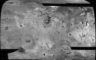 <h1>PIA01108:  Mosaic of Io</h1><div class="PIA01108" lang="en" style="width:800px;text-align:left;margin:auto;background-color:#000;padding:10px;max-height:150px;overflow:auto;">Mosaic of images of Io acquired during orbit C3, showing more than half of Io's surface. These are the best images available to show topographic features over most of this region. The map projection is called Simple Cylindrical, and the grid lines mark 10 degree intervals of latitude and longitude.<p>The mosaic covers an area of about 8 million square kilometers, and the finest details that can discerned are about 2.5 kilometers in size. North is to the top of the picture and the sun illuminates the surface from the left. The images which form this mosaic were obtained through the clear filter of the Solid State Imaging (CCD) system aboard NASA's Galileo spacecraft on Nov. 6, 1996 (Universal Time) at a range which varied from 245,719 kilometers to 403,100 kilometers.<p>The Jet Propulsion Laboratory, Pasadena, CA manages the mission for NASA's Office of Space Science, Washington, DC.<p>This image and other images and data received from Galileo are posted on the World Wide Web, on the Galileo mission home page at URL http://galileo.jpl.nasa.gov. Background information and educational context for the images can be found at <a href="http://www2.jpl.nasa.gov/galileo/sepo/" target="_blank">http://www.jpl.nasa.gov/galileo/sepo</a>..<br /><br /><a href="http://photojournal.jpl.nasa.gov/catalog/PIA01108" onclick="window.open(this.href); return false;" title="Voir l'image 	 PIA01108:  Mosaic of Io	  sur le site de la NASA">Voir l'image 	 PIA01108:  Mosaic of Io	  sur le site de la NASA.</a></div>