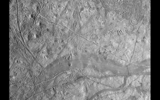 <h1>PIA01125:  Regional Mosaic of Chaos and Gray Band on Europa</h1><div class="PIA01125" lang="en" style="width:800px;text-align:left;margin:auto;background-color:#000;padding:10px;max-height:150px;overflow:auto;">This mosaic of part of Jupiter's moon, Europa, shows a region that is characterized by mottled (dark and splotchy) terrain. The images in this mosaic were obtained by Solid State Imaging (CCD) system on NASA's Galileo spacecraft during its eleventh orbit around Jupiter. North is to the top of the image, and the sun illuminates the scene from the right. Prior to obtaining these pictures, the age and origin of mottled terrain were not known. As seen here, the mottled appearance results from areas of the bright, icy crust that have been broken apart (known as "chaos" terrain), exposing a darker underlying material. This terrain is typified by the area in the upper right-hand part of the image. The mottled terrain represents some of the most recent geologic activity on Europa. Also shown in this image is a smooth, gray band (lower part of image) representing a zone where the Europan crust has been fractured, separated, and filled in with material derived from the interior. The chaos terrain and the gray band show that this satellite has been subjected to intense geological deformation.<p>The mosaic, centered at 2.9 degrees south latitude and 234.1 degrees west longitude, covers an area of 365 kilometers by 335 kilometers (225 miles by 210 miles). The smallest distinguishable features in the image are about 460 meters (1500 feet) across. These images were obtained on November 6, 1997, when the Galileo spacecraft was approximately 21,700 kilometers (13,237 miles) from Europa.<p>The Jet Propulsion Laboratory, Pasadena, CA manages the mission for NASA's Office of Space Science, Washington, DC. JPL is a division of California Institute of Technology.<p>This image and other images and data received from Galileo are posted on the World Wide Web, on the Galileo home page at URL http://galileo.jpl.nasa.gov. Background information and educational context can be found at <a href="http://www2.jpl.nasa.gov/galileo/sepo/" target="_blank">http://www.jpl.nasa.gov/galileo/sepo</a>..<br /><br /><a href="http://photojournal.jpl.nasa.gov/catalog/PIA01125" onclick="window.open(this.href); return false;" title="Voir l'image 	 PIA01125:  Regional Mosaic of Chaos and Gray Band on Europa	  sur le site de la NASA">Voir l'image 	 PIA01125:  Regional Mosaic of Chaos and Gray Band on Europa	  sur le site de la NASA.</a></div>