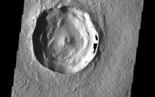 <h1>PIA05615:  Typical Crater</h1><div class="PIA05615" lang="en" style="width:656px;text-align:left;margin:auto;background-color:#000;padding:10px;max-height:150px;overflow:auto;"><a href="/figures/PIA05615_fig1.jpg"> </a><br /><p />Released 19 March 2004<p />The Odyssey spacecraft has completed a full Mars year of observations of the red planet. For the next several weeks the Image of the Day will look back over this first mars year. It will focus on four themes: 1) the poles - with the seasonal changes seen in the retreat and expansion of the caps; 2) craters - with a variety of morphologies relating to impact materials and later alteration, both infilling and exhumation; 3) channels - the clues to liquid surface flow; and 4) volcanic flow features. While some images have helped answer questions about the history of Mars, many have raised new questions that are still being investigated as Odyssey continues collecting data as it orbits Mars.<p />This daytime VIS image was collected on February 15, 2003 during the northern summer season. This image shows what a typical crater would look like.<p />Image information: VIS instrument. Latitude 54.7, Longitude 190.7 East (169.3 West). 19 meter/pixel resolution.<p />Note: this THEMIS visual image has not been radiometrically nor geometrically calibrated for this preliminary release. An empirical correction has been performed to remove instrumental effects. A linear shift has been applied in the cross-track and down-track direction to approximate spacecraft and planetary motion. Fully calibrated and geometrically projected images will be released through the Planetary Data System in accordance with Project policies at a later time. <p />NASA's Jet Propulsion Laboratory manages the 2001 Mars Odyssey mission for NASA's Office of Space Science, Washington, D.C. The Thermal Emission Imaging System (THEMIS) was developed by Arizona State University, Tempe, in collaboration with Raytheon Santa Barbara Remote Sensing. The THEMIS investigation is led by Dr. Philip Christensen at Arizona State University. Lockheed Martin Astronautics, Denver, is the prime contractor for the Odyssey project, and developed and built the orbiter. Mission operations are conducted jointly from Lockheed Martin and from JPL, a division of the California Institute of Technology in Pasadena.<br /><br /><a href="http://photojournal.jpl.nasa.gov/catalog/PIA05615" onclick="window.open(this.href); return false;" title="Voir l'image 	 PIA05615:  Typical Crater	  sur le site de la NASA">Voir l'image 	 PIA05615:  Typical Crater	  sur le site de la NASA.</a></div>
