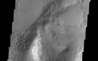 <h1>PIA05746:  Dunes in Ganges Chasma</h1><div class="PIA05746" lang="en" style="width:608px;text-align:left;margin:auto;background-color:#000;padding:10px;max-height:150px;overflow:auto;"><a href="/figures/PIA05746_fig1.jpg"> </a><br /><p>Released 12 April 2004</p><p>The Odyssey spacecraft has completed a full Mars year of observations of the red planet. For the next several weeks the Image of the Day will look back over this first mars year. It will focus on four themes: 1) the poles - with the seasonal changes seen in the retreat and expansion of the caps; 2) craters - with a variety of morphologies relating to impact materials and later alteration, both infilling and exhumation; 3) channels - the clues to liquid surface flow; and 4) volcanic flow features. While some images have helped answer questions about the history of Mars, many have raised new questions that are still being investigated as Odyssey continues collecting data as it orbits Mars.</p><p>This daytime VIS image was collected on December 14, 2002 during the southern winter season in Ganges Chasma.</p><p>Image information: VIS instrument. Latitude -6.7, Longitude 310.8 East (49.2 West). 19 meter/pixel resolution.</p><p>Note: this THEMIS visual image has not been radiometrically nor geometrically calibrated for this preliminary release. An empirical correction has been performed to remove instrumental effects. A linear shift has been applied in the cross-track and down-track direction to approximate spacecraft and planetary motion. Fully calibrated and geometrically projected images will be released through the Planetary Data System in accordance with Project policies at a later time.</p><p>NASA's Jet Propulsion Laboratory manages the 2001 Mars Odyssey mission for NASA's Office of Space Science, Washington, D.C. The Thermal Emission Imaging System (THEMIS) was developed by Arizona State University, Tempe, in collaboration with Raytheon Santa Barbara Remote Sensing. The THEMIS investigation is led by Dr. Philip Christensen at Arizona State University. Lockheed Martin Astronautics, Denver, is the prime contractor for the Odyssey project, and developed and built the orbiter. Mission operations are conducted jointly from Lockheed Martin and from JPL, a division of the California Institute of Technology in Pasadena.</p><br /><br /><a href="http://photojournal.jpl.nasa.gov/catalog/PIA05746" onclick="window.open(this.href); return false;" title="Voir l'image 	 PIA05746:  Dunes in Ganges Chasma	  sur le site de la NASA">Voir l'image 	 PIA05746:  Dunes in Ganges Chasma	  sur le site de la NASA.</a></div>