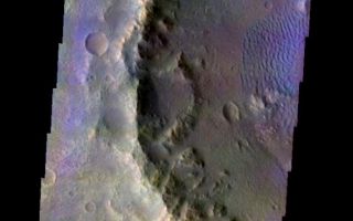 <h1>PIA05866:  Dune-filled Crater in Color</h1><div class="PIA05866" lang="en" style="width:589px;text-align:left;margin:auto;background-color:#000;padding:10px;max-height:150px;overflow:auto;"><a href="/figures/PIA05866_fig1.jpg"> </a><br /><p>Released 4 May 2004</p>This daytime visible color image was collected on October 16, 2003 during the Southern Summer season of a crater within Molesworth Crater.</p><p>This daytime visible color image was collected on September 4, 2002 during the Northern Spring season in Vastitas Borealis. The THEMIS VIS camera is capable of capturing color images of the martian surface using its five different color filters. In this mode of operation, the spatial resolution and coverage of the image must be reduced to accommodate the additional data volume produced from the use of multiple filters. To make a color image, three of the five filter images (each in grayscale) are selected. Each is contrast enhanced and then converted to a red, green, or blue intensity image. These three images are then combined to produce a full color, single image. Because the THEMIS color filters don't span the full range of colors seen by the human eye, a color THEMIS image does not represent true color. Also, because each single-filter image is contrast enhanced before inclusion in the three-color image, the apparent color variation of the scene is exaggerated. Nevertheless, the color variation that does appear is representative of some change in color, however subtle, in the actual scene. Note that the long edges of THEMIS color images typically contain color artifacts that do not represent surface variation.</p><p>Image information: VIS instrument. Latitude -27.4, Longitude 149.6 East (210.4 West). 19 meter/pixel resolution.</p><p>Note: this THEMIS visual image has not been radiometrically nor geometrically calibrated for this preliminary release. An empirical correction has been performed to remove instrumental effects. A linear shift has been applied in the cross-track and down-track direction to approximate spacecraft and planetary motion. Fully calibrated and geometrically projected images will be released through the Planetary Data System in accordance with Project policies at a later time.</p><p>NASA's Jet Propulsion Laboratory manages the 2001 Mars Odyssey mission for NASA's Office of Space Science, Washington, D.C. The Thermal Emission Imaging System (THEMIS) was developed by Arizona State University, Tempe, in collaboration with Raytheon Santa Barbara Remote Sensing. The THEMIS investigation is led by Dr. Philip Christensen at Arizona State University. Lockheed Martin Astronautics, Denver, is the prime contractor for the Odyssey project, and developed and built the orbiter. Mission operations are conducted jointly from Lockheed Martin and from JPL, a division of the California Institute of Technology in Pasadena.</p><br /><br /><a href="http://photojournal.jpl.nasa.gov/catalog/PIA05866" onclick="window.open(this.href); return false;" title="Voir l'image 	 PIA05866:  Dune-filled Crater in Color	  sur le site de la NASA">Voir l'image 	 PIA05866:  Dune-filled Crater in Color	  sur le site de la NASA.</a></div>