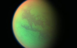 <h1>PIA06229:  Cassini's Views of Titan: False Color Composite</h1><div class="PIA06229" lang="en" style="width:757px;text-align:left;margin:auto;background-color:#000;padding:10px;max-height:150px;overflow:auto;"><p>This false-color composite was created with images taken during the Cassini spacecraft's closest flyby of Titan on April 16, 2005. </p><p>It was created by combining two infrared images (taken at 938 and 889 nanometers) with a visible light image (taken at 420 nanometers). Green represents areas where Cassini is able to see down to the surface. Red represents areas high in Titan's stratosphere where atmospheric methane is absorbing sunlight. Blue along the moon's outer edge represents visible violet wavelengths at which the upper atmosphere and detached hazes are better seen.</p><p>A similar false-color image showing the opposite hemisphere of Titan was created from images taken during Cassini's first close flyby of the smoggy moon in October 2004 (see <a href="/catalog/PIA06139">PIA06139</a>). At that time, clouds could be seen near Titan's south pole, but in these more recent observations no clouds are seen.</p><p>North on Titan is up and tilted 30 degrees to the right.</p><p>The images used to create this composite were taken with the Cassini spacecraft wide angle camera on April 16, 2005, at distances ranging from approximately 173,000 to 168,200 kilometers (107,500 to 104,500 miles) from Titan and from a Sun-Titan-spacecraft, or phase, angle of 56 degrees. Resolution in the images approximately 10 kilometers per pixel.</p><p>The Cassini-Huygens mission is a cooperative project of NASA, the European Space Agency and the Italian Space Agency. The Jet Propulsion Laboratory, a division of the California Institute of Technology in Pasadena, manages the mission for NASA's Science Mission Directorate, Washington, D.C. The Cassini orbiter and its two onboard cameras were designed, developed and assembled at JPL. The imaging team is based at the Space Science Institute, Boulder, Colo.</p><p>For more information about the Cassini-Huygens mission, visit <a href="http://saturn.jpl.nasa.gov">http://saturn.jpl.nasa.gov</a> and the Cassini imaging team home page, <a href="http://ciclops.org">http://ciclops.org</a>.</p><br /><br /><a href="http://photojournal.jpl.nasa.gov/catalog/PIA06229" onclick="window.open(this.href); return false;" title="Voir l'image 	 PIA06229:  Cassini's Views of Titan: False Color Composite	  sur le site de la NASA">Voir l'image 	 PIA06229:  Cassini's Views of Titan: False Color Composite	  sur le site de la NASA.</a></div>