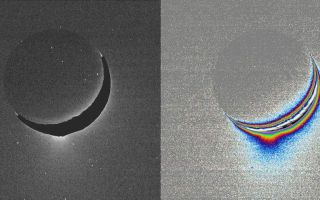 <h1>PIA07760:  Spray Above Enceladus</h1><div class="PIA07760" lang="en" style="width:800px;text-align:left;margin:auto;background-color:#000;padding:10px;max-height:150px;overflow:auto;"><p>A fine spray of small, icy particles emanating from the warm, geologically unique province surrounding the south pole of Saturns moon Enceladus was observed in a Cassini narrow-angle camera image of the crescent moon taken on Jan. 16, 2005.</p><p>Taken from a high-phase angle of 148 degrees -- a viewing geometry in which small particles become much easier to see -- the plume of material becomes more apparent in images processed to enhance faint signals. </p><p>Imaging scientists have measured the light scattered by the plume's particles to determine their abundance and fall-off with height. Though the measurements of particle abundance are more certain within 100 kilometers (60 miles) of the surface, the values measured there are roughly consistent with the abundance of water ice particles measured by other Cassini instruments (reported in September, 2005) at altitudes as high as 400 kilometers (250 miles) above the surface.</p><p>Imaging scientists, as reported in the journal Science on March 10, 2006, believe that the jets are geysers erupting from pressurized subsurface reservoirs of liquid water above 273 degrees Kelvin (0 degrees Celsius). </p><p>The image at the left was taken in visible green light. A dark mask was applied to the moon's bright limb in order to make the plume feature easier to see.</p><p>The image at the right has been color-coded to make faint signals in the plume more apparent. Images of other satellites (such as Tethys and Mimas) taken in the last 10 months from similar lighting and viewing geometries, and with identical camera parameters as this one, were closely examined to demonstrate that the plume towering above Enceladus' south pole is real and not a camera artifact.</p><p>The images were acquired at a distance of about 209,400 kilometers (130,100 miles) from Enceladus. Image scale is about 1 kilometer (0.6 mile) per pixel.</p><p>This caption was updated on March 9, 2006. </p><p>The Cassini-Huygens mission is a cooperative project of NASA, the European Space Agency and the Italian Space Agency. The Jet Propulsion Laboratory, a division of the California Institute of Technology in Pasadena, manages the mission for NASA's Science Mission Directorate, Washington, D.C. The Cassini orbiter and its two onboard cameras were designed, developed and assembled at JPL. The imaging operations center is based at the Space Science Institute in Boulder, Colo.</p></p>For more information about the Cassini-Huygens mission visit <a href="http://saturn.jpl.nasa.gov">http://saturn.jpl.nasa.gov</a>. The Cassini imaging team homepage is at <a href="http://ciclops.org">http://ciclops.org</a>.</p><br /><br /><a href="http://photojournal.jpl.nasa.gov/catalog/PIA07760" onclick="window.open(this.href); return false;" title="Voir l'image 	 PIA07760:  Spray Above Enceladus	  sur le site de la NASA">Voir l'image 	 PIA07760:  Spray Above Enceladus	  sur le site de la NASA.</a></div>
