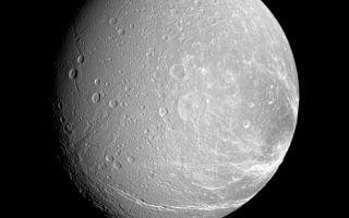 <h1>PIA09832:  Cracked-up Dione</h1><div class="PIA09832" lang="en" style="width:776px;text-align:left;margin:auto;background-color:#000;padding:10px;max-height:150px;overflow:auto;"><p>Bright, icy canyons stretch across the surface of Dione.</p><p>This view looks toward the Saturn-facing side of Dione (1,126 kilometers, or 700 miles across). North is up and rotated 23 degrees to the right. This is a more distant and more southerly view of the terrain seen in <a href="/catalog/PIA09830">PIA09830</a>.</p><p>The image was taken in visible light with the Cassini spacecraft narrow-angle camera on Jan. 4, 2008. The view was acquired at a distance of approximately 306,000 kilometers (190,000 miles) from Dione and at a Sun-Dione-spacecraft, or phase, angle of 38 degrees. Image scale is 2 kilometers (1 mile) per pixel.</p><p>The Cassini-Huygens mission is a cooperative project of NASA, the European Space Agency and the Italian Space Agency. The Jet Propulsion Laboratory, a division of the California Institute of Technology in Pasadena, manages the mission for NASA's Science Mission Directorate, Washington, D.C. The Cassini orbiter and its two onboard cameras were designed, developed and assembled at JPL. The imaging operations center is based at the Space Science Institute in Boulder, Colo.</p><p>For more information about the Cassini-Huygens mission visit <a href="http://saturn.jpl.nasa.gov">http://saturn.jpl.nasa.gov/home/index.cfm</a>. The Cassini imaging team homepage is at <a href="http://ciclops.org">http://ciclops.org</a>.<br /><br /><a href="http://photojournal.jpl.nasa.gov/catalog/PIA09832" onclick="window.open(this.href); return false;" title="Voir l'image 	 PIA09832:  Cracked-up Dione	  sur le site de la NASA">Voir l'image 	 PIA09832:  Cracked-up Dione	  sur le site de la NASA.</a></div>