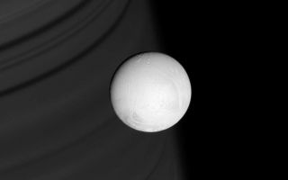 <h1>PIA10485:  Focus on Enceladus</h1><div class="PIA10485" lang="en" style="width:800px;text-align:left;margin:auto;background-color:#000;padding:10px;max-height:150px;overflow:auto;"><p>Ring shadows line the face of distant Saturn, providing an exquisite backdrop for the brilliant, white sphere of Enceladus. This icy moon, with its heavily modified surface and towering plume of icy material, is a target of intense study for Cassini during its Equinox mission.</p><p>This image was taken simultaneously with <a href="/catalog/PIA10481">PIA10481</a> and looks toward the leading side of Enceladus (504 kilometers, or 313 miles across). North is up.</p><p>The image was taken in visible green light with the Cassini spacecraft narrow-angle camera on June 28, 2007. The view was acquired at a distance of approximately 291,000 kilometers (181,000 miles) from Enceladus and at a Sun-Enceladus-spacecraft, or phase, angle of 15 degrees. Image scale is 2 kilometers (1 mile) per pixel.</p><p>The Cassini-Huygens mission is a cooperative project of NASA, the European Space Agency and the Italian Space Agency. The Jet Propulsion Laboratory, a division of the California Institute of Technology in Pasadena, manages the mission for NASA's Science Mission Directorate, Washington, D.C. The Cassini orbiter and its two onboard cameras were designed, developed and assembled at JPL. The imaging operations center is based at the Space Science Institute in Boulder, Colo.</p><p>For more information about the Cassini-Huygens mission visit <a href="http://saturn.jpl.nasa.gov" class="external free" target="wpext">http://saturn.jpl.nasa.gov/</a>. The Cassini imaging team homepage is at <a href="http://ciclops.org" class="external free" target="wpext">http://ciclops.org</a>.<br /><br /><a href="http://photojournal.jpl.nasa.gov/catalog/PIA10485" onclick="window.open(this.href); return false;" title="Voir l'image 	 PIA10485:  Focus on Enceladus	  sur le site de la NASA">Voir l'image 	 PIA10485:  Focus on Enceladus	  sur le site de la NASA.</a></div>