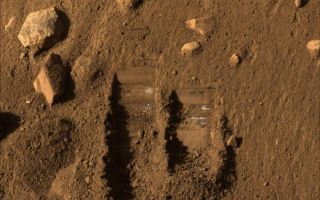 <h1>PIA10785:  Color View 'Dodo' and 'Baby Bear' Trenches</h1><div class="PIA10785" lang="en" style="width:800px;text-align:left;margin:auto;background-color:#000;padding:10px;max-height:150px;overflow:auto;"><p>NASA's Phoenix Mars Lander's Surface Stereo Imager took this image on Sol 14 (June 8, 2008), the 14th Martian day after landing. It shows two trenches dug by Phoenix's Robotic Arm.</p><p>Soil from the right trench, informally called "Baby Bear," was delivered to Phoenix's Thermal and Evolved-Gas Analyzer, or TEGA, on Sol 12 (June 6). The following several sols included repeated attempts to shake the screen over TEGA's oven number 4 to get fine soil particles through the screen and into the oven for analysis.</p><p>The trench on the left is informally called "Dodo" and was dug as a test.</p><p>Each of the trenches is about 9 centimeters (3 inches) wide. This view is presented in approximately true color by combining separate exposures taken through different filters of the Surface Stereo Imager. </p><p>The Phoenix Mission is led by the University of Arizona, Tucson, on behalf of NASA. Project management of the mission is by NASA's Jet Propulsion Laboratory, Pasadena, Calif. Spacecraft development is by Lockheed Martin Space Systems, Denver.<br /><br /><a href="http://photojournal.jpl.nasa.gov/catalog/PIA10785" onclick="window.open(this.href); return false;" title="Voir l'image 	 PIA10785:  Color View 'Dodo' and 'Baby Bear' Trenches	  sur le site de la NASA">Voir l'image 	 PIA10785:  Color View 'Dodo' and 'Baby Bear' Trenches	  sur le site de la NASA.</a></div>